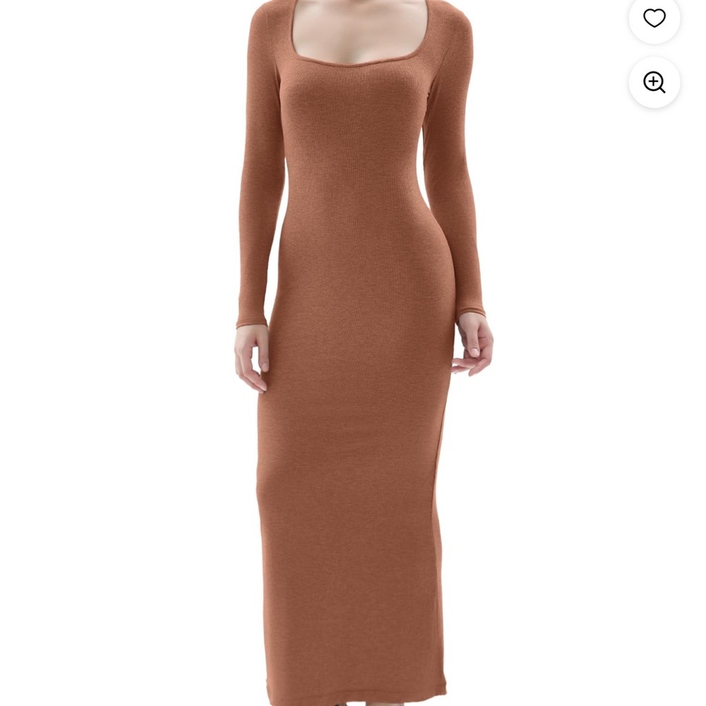 OQQ Long Sleeve Brown Dress